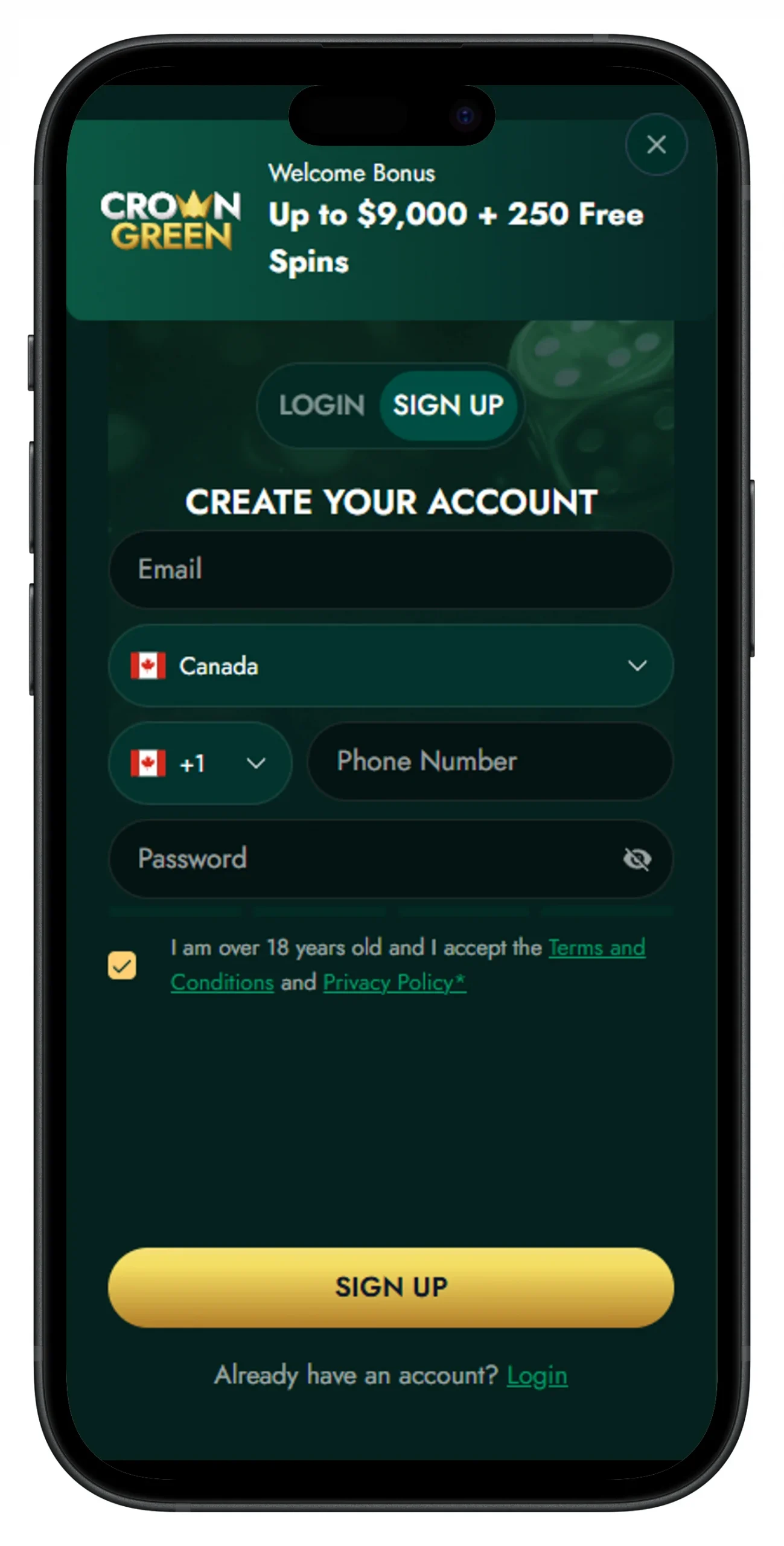 How to Register Crown Green Casino App?